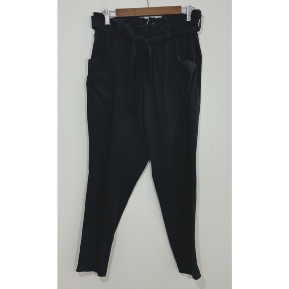 Athleta Skyline Travel Pants Paper Bag High Waist Tie Belted Black Activewear 10 - Picture 3 of 10